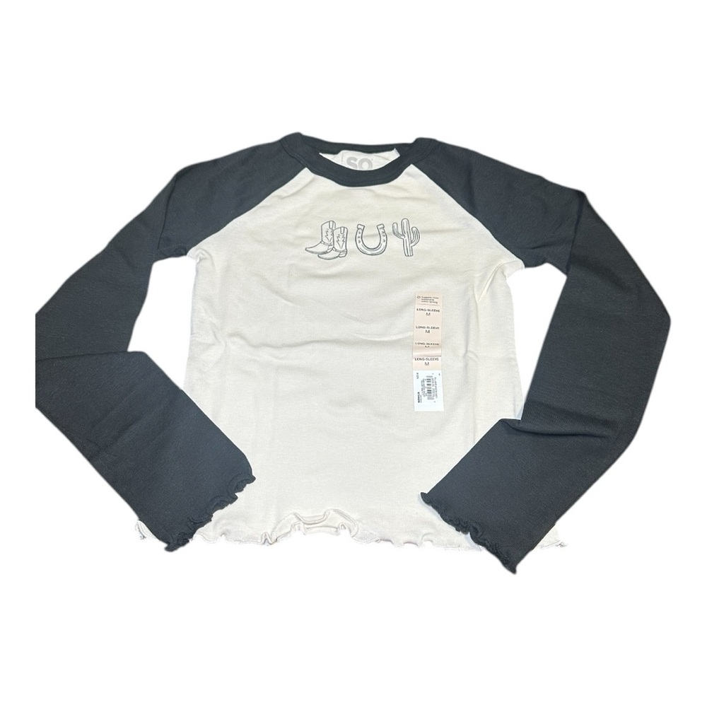 SO Girls Black and White Long Sleeve Raglan Tee